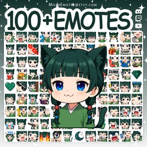 Anime Emotes, Twitch Emotes, Chibi Girl Emotes, Discord Emotes, Catgirl Emotes, Green Hair Emotes, Cat Emotes, Chibi Emote Pack