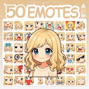 Twitch Emotes, Chibi Girl Emotes, Discord Emotes, Cute Emotes, Chibi Emotes, YouTube Emotes, Girl Emotes, Emote Pack, Blonde Hair Emotes