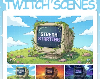Superposición de Twitch / Escenas retro de Twitch con transmisión que comienza pronto (listo), finalización y pantallas sin conexión
