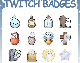 Twitch Badges | 12 Ghost Sub Badges Set with 2 Tier Flairs for Stream