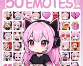 Twitch Emotes, Chibi Girl Emotes, Discord Emotes, Gamer Girl Emotes, Chibi Emotes, YouTube Emotes, Girl Emotes, Emote Pack, Pink Hair Emotes