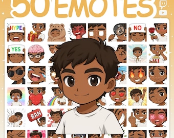 Paquete de 50 emotes de chicos para Twitch y Discord.