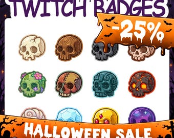 Twitch Badges | 12 Skull Sub Badges Set with 2 Tier Flairs for Stream