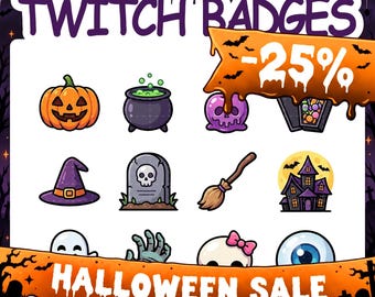 Twitch Badges | 12 Halloween Sub Badges Set with 2 Tier Flairs for Stream
