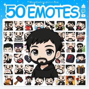 Twitch Emotes, Discord Emotes, Chibi Boy Emotes, Beard Emotes, YouTube Emotes, Men Emotes, Emote Pack, Black Hair Emotes, Black Beard Emotes