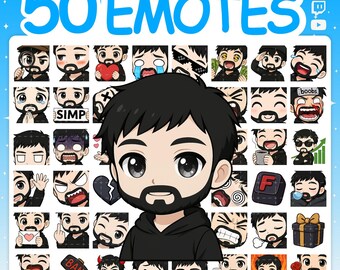 Twitch Emotes | Emote Pack with 50 Beard Emotes for Twitch Stream & Discord Server
