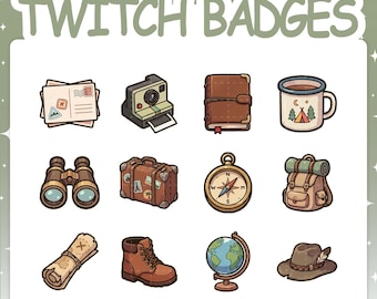 Twitch Badges | 12 Traveler Sub Badges Set with 2 Tier Flairs for Stream