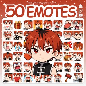 Emoticones de anime, Emoticones de Twitch, Emoticones de chico chibi, Emoticones de Discord, Emoticones de pelo rojo, Emoticones de guerrero, Emoticones de chico, Mega Emoticones, Emoticones kawaii
