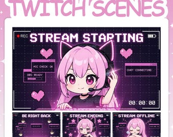 Twitch-overlay | Twitch-scènes voor gamermeisjes met stream vanaf binnenkort, BRB-, einde- en offlineschermen