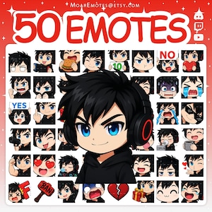 Twitch Emotes, Gamer Emotes, Discord Emotes, Chibi Boy Emotes, Chibi Emotes, YouTube Emotes, Boy Emotes, Emote Pack, Black Hair Emotes