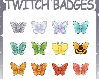 Twitch Badges | 12 Nature Butterfly Sub Badges Set with 2 Tier Flairs for Stream