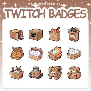 Insignias de Twitch / Set de 12 insignias de suscripción de Cardboard Cats con 2 niveles de estilo para transmisión