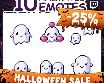Animated Emotes | Pixel Art Pack with 6 Ghost Emotes for Twitch Stream & Discord Server