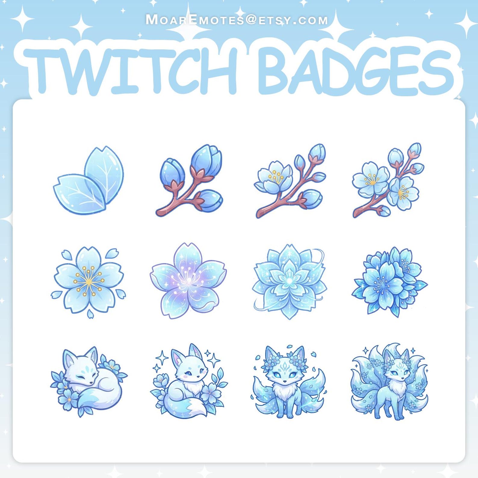 Twitch Badges | 12 Ice Blossom Fox Sub Badges Set With 2 Tier Flairs ...