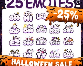 Twitch Emotes | Emote Pack with 25 Halloween Ghost Text Emotes for Twitch Stream & Discord Server