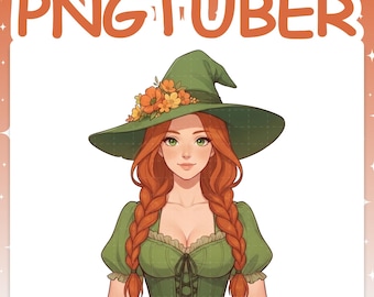 PNGTuber | Green Witch 2D Vtuber Female Model for Twitch & YouTube Streaming, Veadotube Ready - AKI