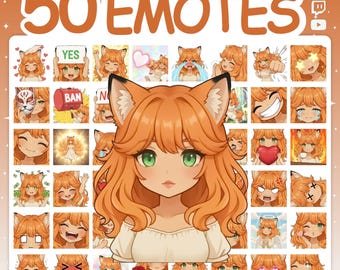 Emote di Twitch / Pacchetto di Emote con 50 Emote Fox Girl per Twitch Stream e server Discord