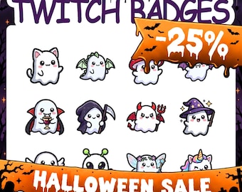 Twitch Badges | 12 Halloween Costume Ghosts Sub Badges Set with 2 Tier Flairs for Stream