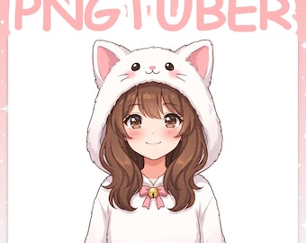 PNGTuber | White Cat 2D Vtuber Model for Twitch & YouTube Streaming, Veadotube Ready - MIKU