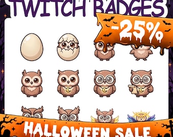 Twitch Badges | 12 Owl Sub Badges Set with 2 Tier Flairs for Stream