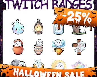 Twitch Badges | 12 Ghost Sub Badges Set with 2 Tier Flairs for Stream