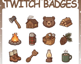 Twitchバッジ | ストリーム用2ティアフレア付きウッドランドサブバッジ12個セット