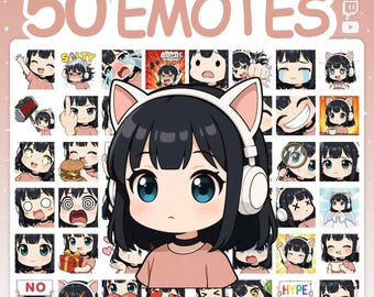 Emoticonos de Twitch / Paquete de 50 emoticonos adorables para transmisiones de Twitch y servidores de Discord