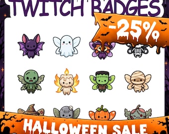 Twitch Badges | 12 Halloween Fairy Orbs Sub Badges Set with 2 Tier Flairs for Stream