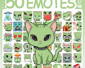 Twitch-emoties | Emote-pakket met 50 Alien Cat-emotes voor Twitch Stream & Discord Server