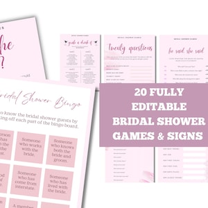 Pink Bridal Shower Games & Signs Bundle: Minimalist, Modern (Fully Editable Download)