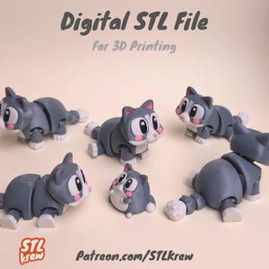 Cute Cat articulated STL and 3MF file for 3d printing- Purccy no support, print in place, flexible