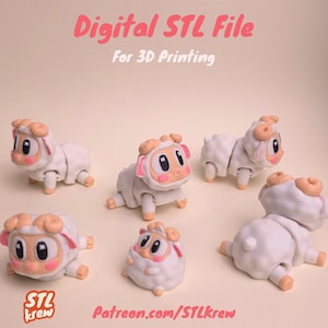 Cute Sheep articulated STL and 3MF file for 3d printing- oinky no support, print in place, flexible