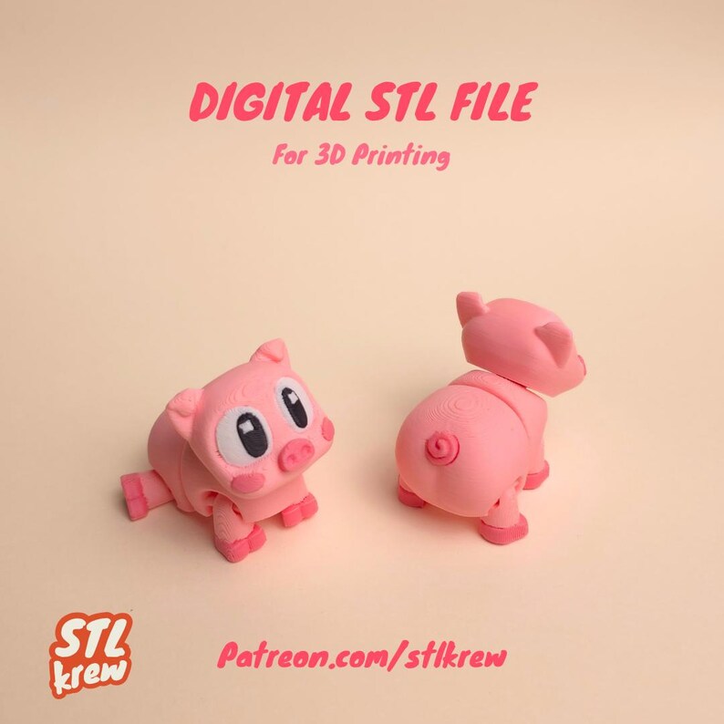 Cute Pig Articulated STL and 3MF File for 3d Printing- Oinky No Support ...
