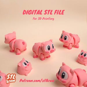 Cute pig articulated STL and 3MF file for 3d printing- oinky no support, print in place, flexible