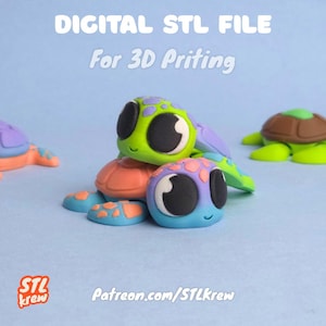 Cute articulated Turtle STL and 3MF file for 3d printing- Shelly no support, print in place, flexible