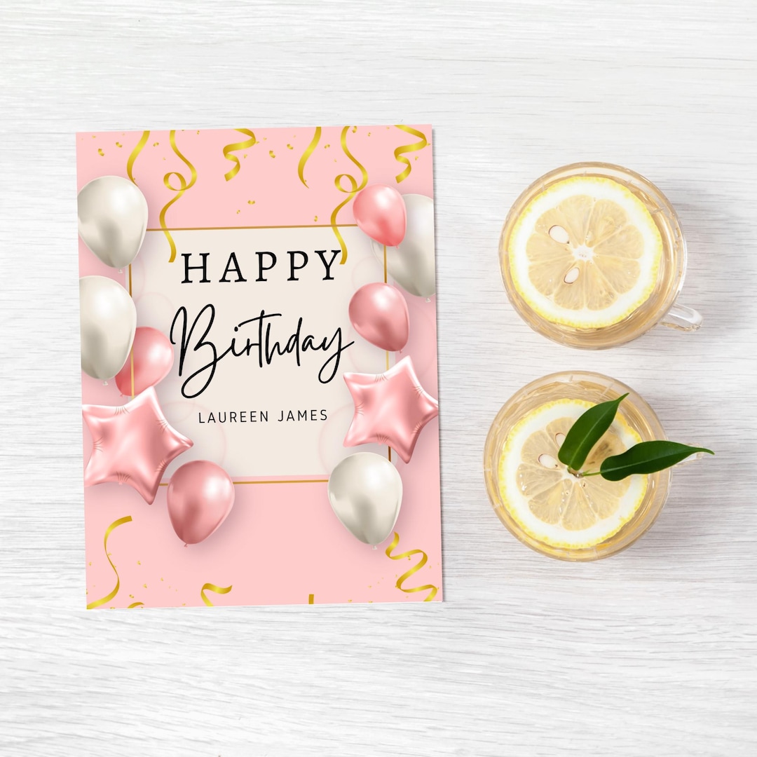 Pink Birthday Card Design Template, Minimalist Greeting Card, Editable ...