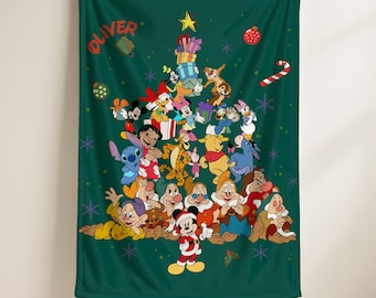 Custom Name Mickey and Friends Christmas Blanket, Disney All Characters XMas Blanket,Kids Christmas Gift,Nurse XMas Decor,Holiday Blanket