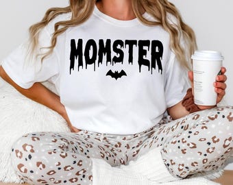 Comfort Colors Momster Shirt, Halloween Momster Shirt, Halloween Mom Gift for Her, Spooky Season Shirt, Spooky Shirt, Halloween Bat Shirt