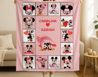Personalized Mickey Minnie Valentine Blanket,Couple Love Mickey Minnie Throw Blanket,Disney Mickey and Minnie Girlfriend Gift Throw Blanket