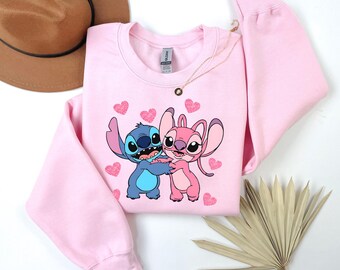Disney Stitch Love Sweatshirt, Couple Matching Tee, Disney Honeymoon Outfit, Stitch Angel Sweater for Her,Disney Trip Outfit,Stitch Lover