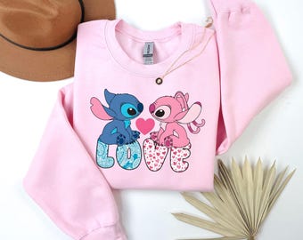 Stitch Angel Love Sweatshirt,Stitch Valentine's Day Sweatshirt,Disney Vacation Sweater,Stitch Lover,Disney Honeymoon Outfit,Disney Fan Gift