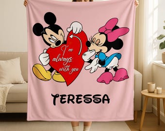 Personalized Mickey Minnie Valentine Blanket,Disney Fleece Throw,Perfect Gift for Couples,Cozy Home Decor,Disney Valentine Anniversery Throw