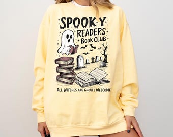 Spooky Readers Sweatshirt, Book Club Sweatshirt, Ghost Reading Book Sweater, Bookish Crewneck, Bookworm Long Sleeve, Halloween Gift Woman