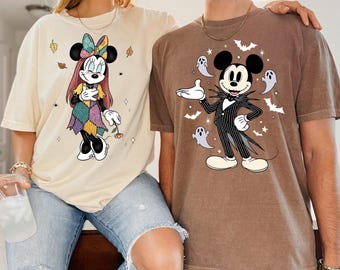 Mickey and Minnie Halloween Shirt,Disney Spooky Jack and Sally Shirt,Disney Halloween Matching Couple Tee,Funny Mickey Minnie Spooky Tee