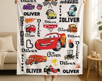 Lightning McQueen Blanket - Custom Name, Soft Kids Throw
