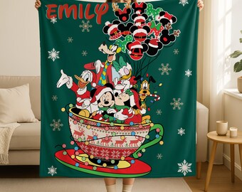 Custom Mickey Minnie Disney Christmas Blanket,Disneyland Mickey Santa Claus Christmas Couch Sofa Blanket,Kids Christmas Gift,XMas Holiday