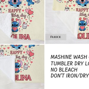 The image is a collage of three images showing different ways to wash a fleece blanket. The first image shows a Sherpa blanket, the second image shows a TUMBLER DRY LOW wash, and the third image shows a MACHINE WASH cold tumble dry low wash without bleach.