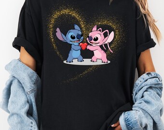 Stitch Angel Disney Couple Shirt, Disneyland Honeymoon Trip Tee, Disney Romantic Shirt,Stitch Valentine Heart Shirt,Cute Disney Love Shirt