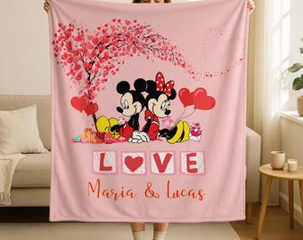 Custom Mickey Minnie Blanket,Mickey Minnie Love Blanket,Prsonalized Disney Couple Gift,Disney Love Throw,Valentine Disney Girlfriend Gift