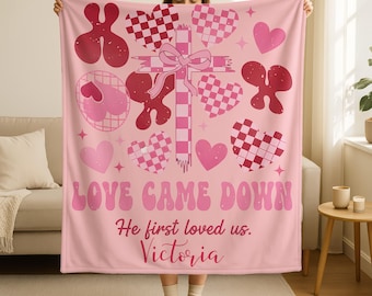 Personalized Name Love Game Down Cross Blanket,Christmas Christian Quote Throw,Christian Valentine Gift,Bible Verse Throw,Inspirational Gift